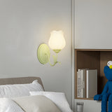 Modern Green Floral Glass Wall Sconce Three Step Dimming Flower Indoor Lamp for Bedroom and Living Room
