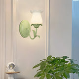 Modern Green Floral Glass Wall Sconce Three Step Dimming Flower Indoor Lamp for Bedroom and Living Room
