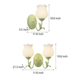 Modern Green Floral Glass Wall Sconce Three Step Dimming Flower Indoor Lamp for Bedroom and Living Room