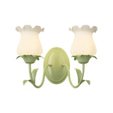 Modern Green Floral Glass Wall Sconce Three Step Dimming Flower Indoor Lamp for Bedroom and Living Room