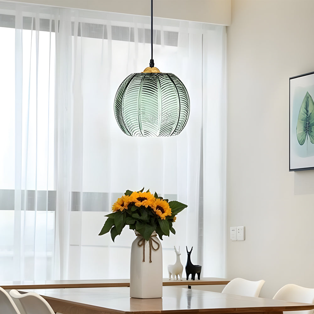 Modern Green Leaf Textured Glass Pendant Light for Kitchen Island and Dining Room