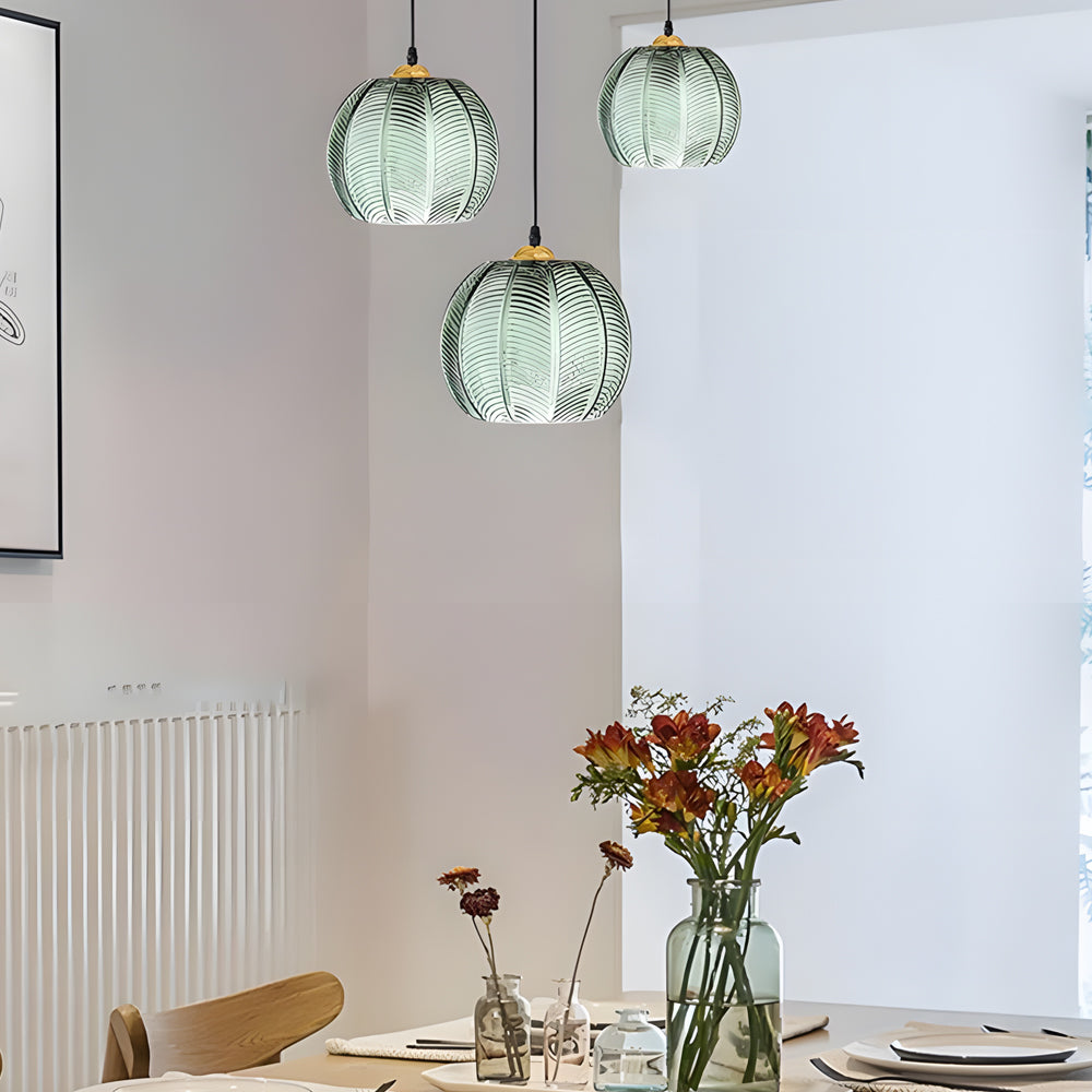 Modern Green Leaf Textured Glass Pendant Light for Kitchen Island and Dining Room