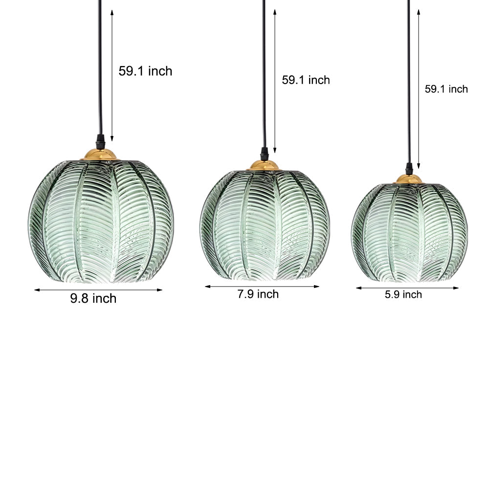 Modern Green Leaf Textured Glass Pendant Light for Kitchen Island and Dining Room