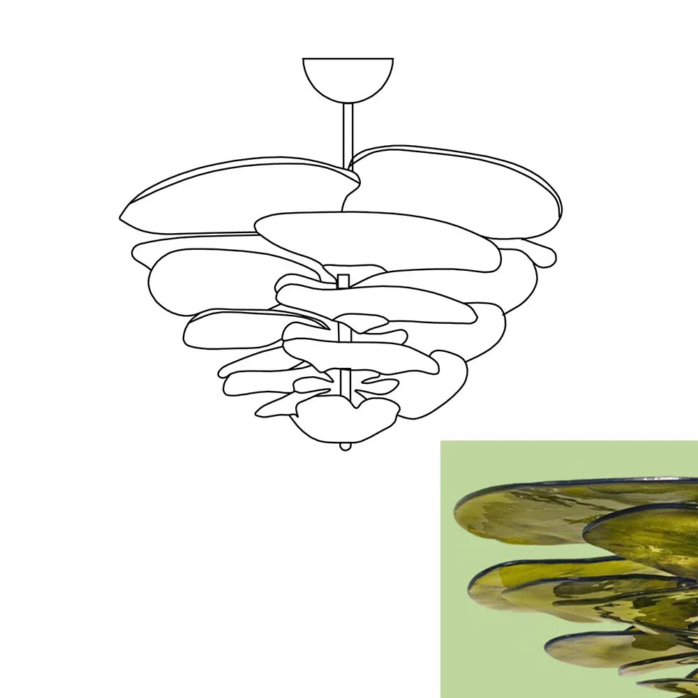 modern-green-textured-glass-leaf-chandelier-with-brass-finish-luxury-lilypad-petal-pendant-light