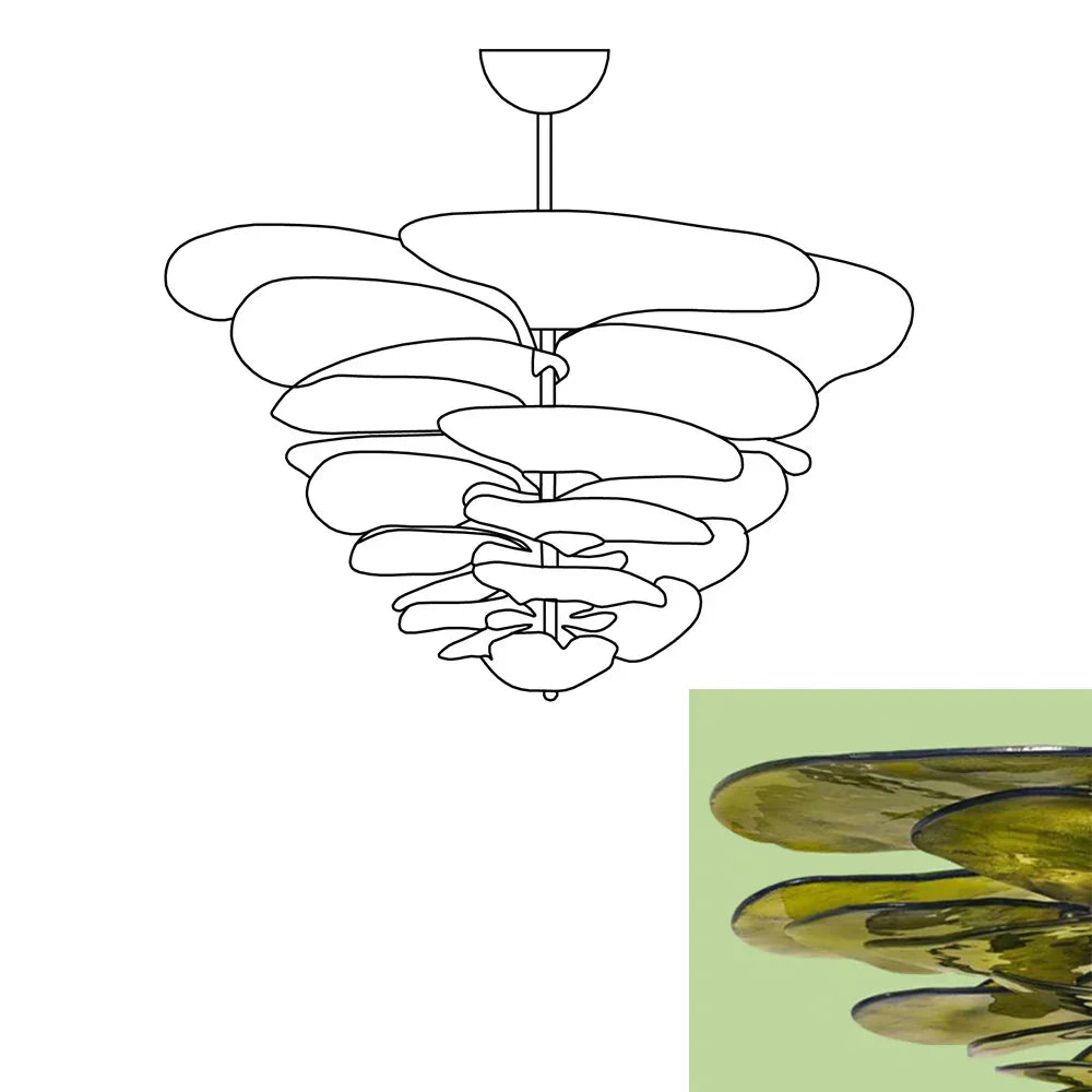 modern-green-textured-glass-leaf-chandelier-with-brass-finish-luxury-lilypad-petal-pendant-light