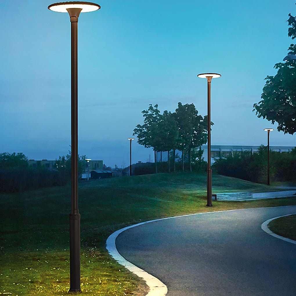 Modern Grey LED Outdoor Pole Light Waterproof Round Garden Landscape Post Lantern 60W