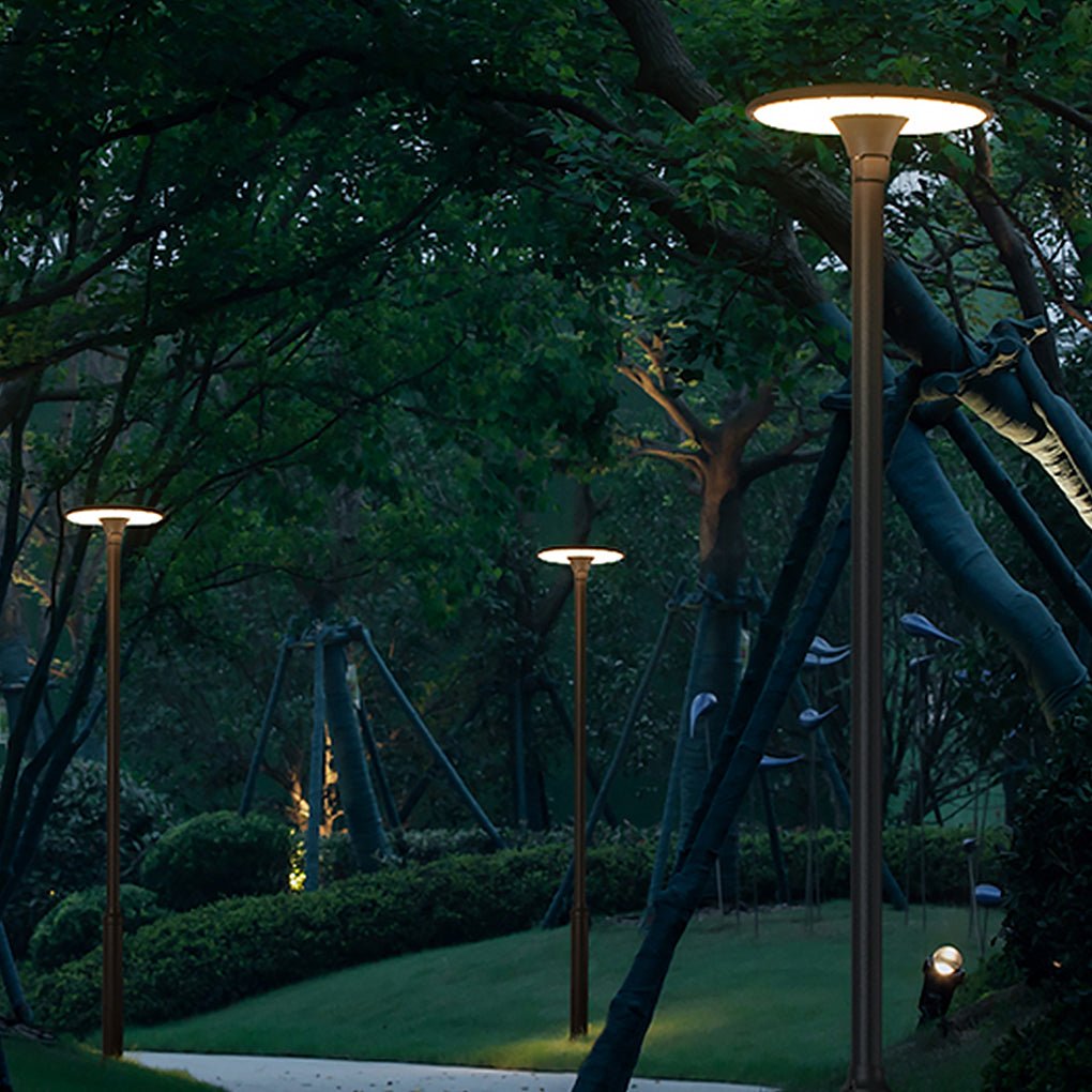 Modern Grey LED Outdoor Pole Light Waterproof Round Garden Landscape Post Lantern 60W