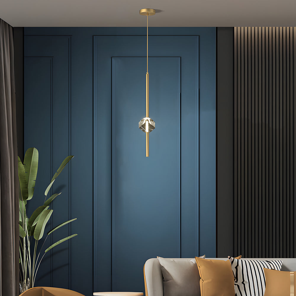 Modern H65 Copper Single Light Crystal Pendant Fixture with 3 Color Dimming LED