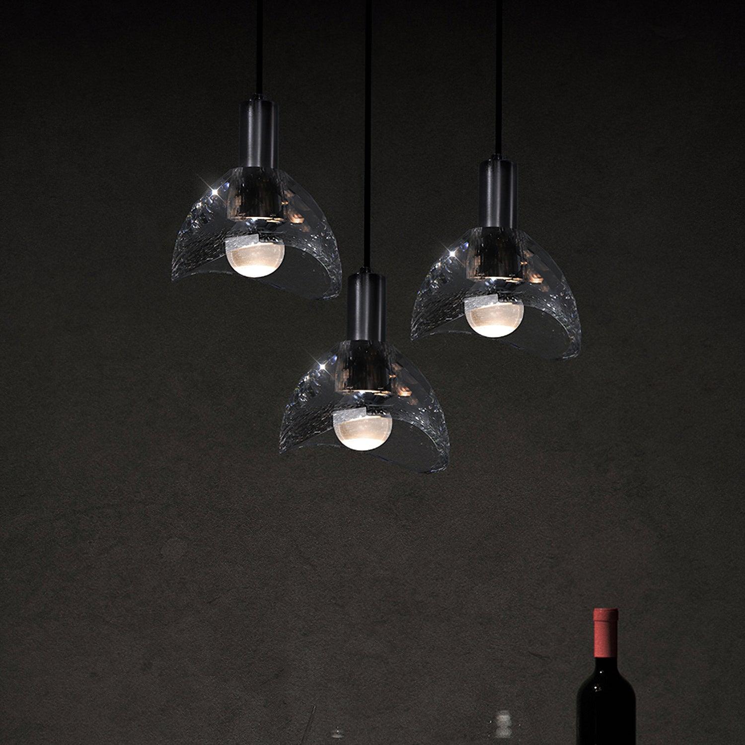Modern Half Circle Glass Droplight Copper Pendant Lamp for Dining and Living Room