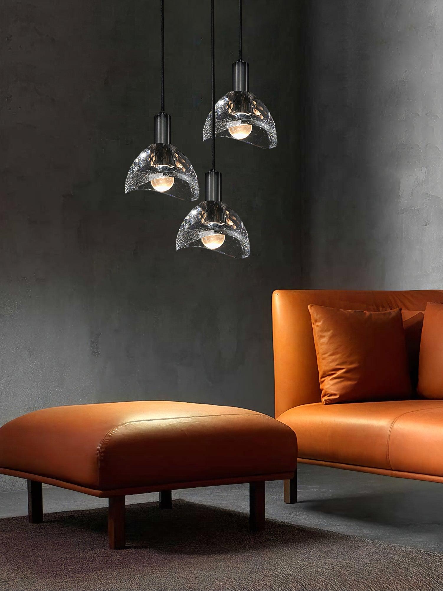 Modern Half Circle Glass Droplight Copper Pendant Lamp for Dining and Living Room