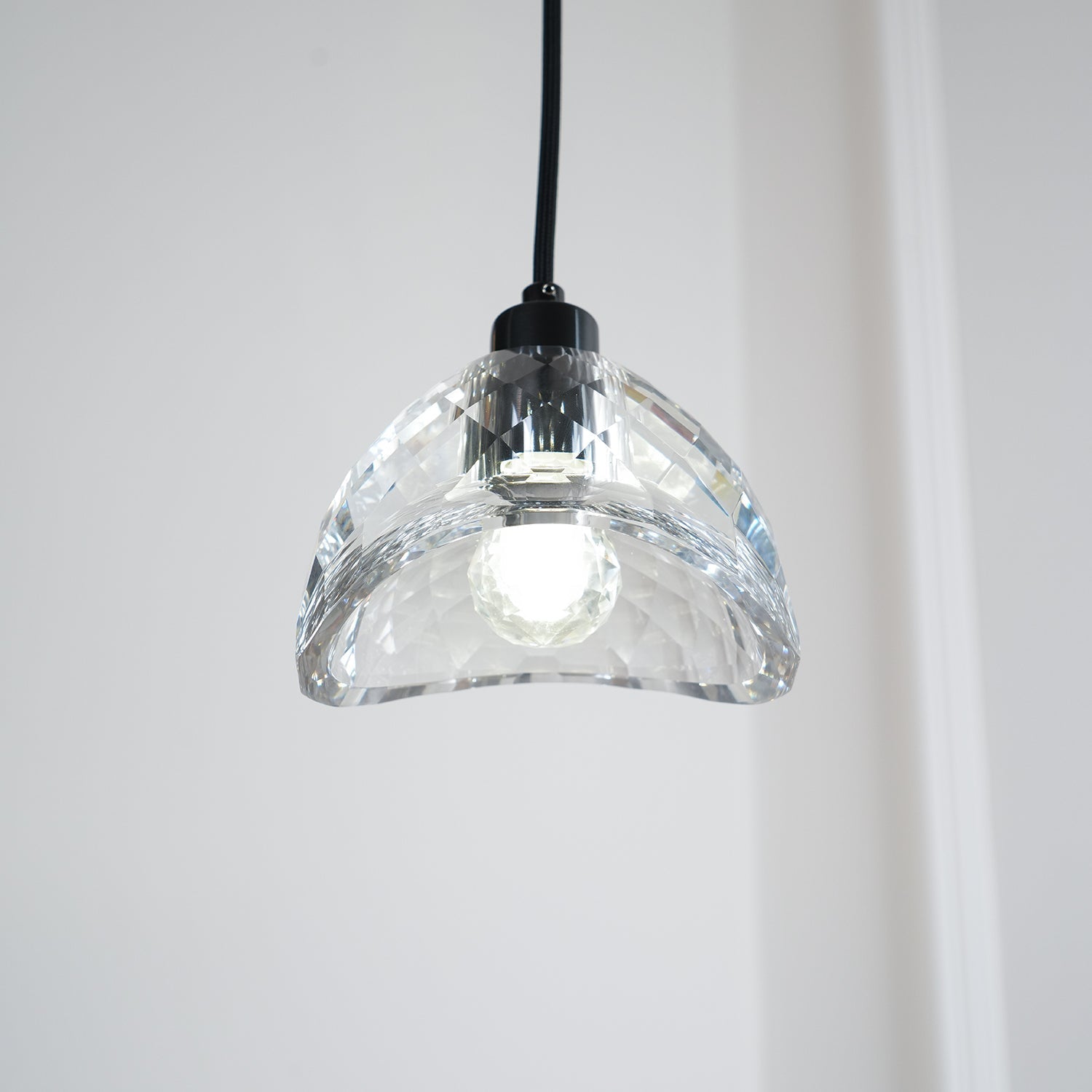 Modern Half Circle Glass Droplight Copper Pendant Lamp for Dining and Living Room