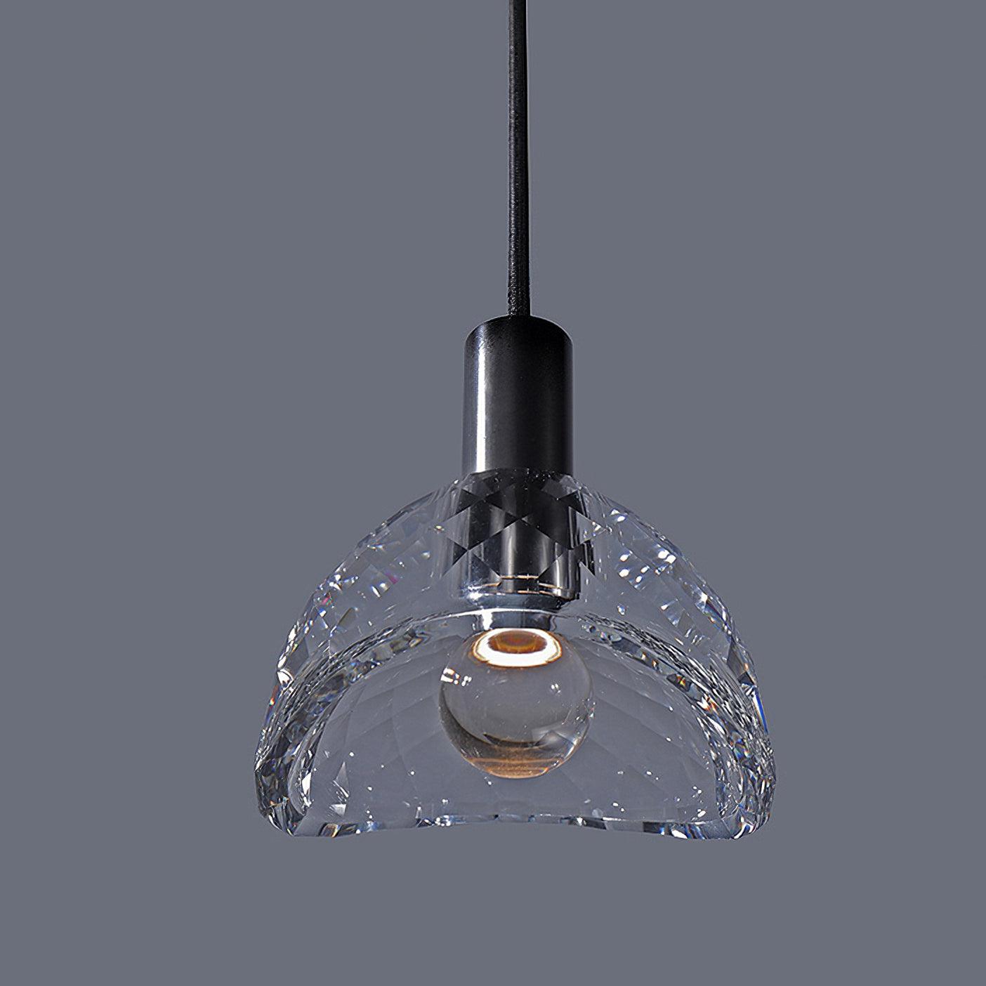 Modern Half Circle Glass Droplight Copper Pendant Lamp for Dining and Living Room