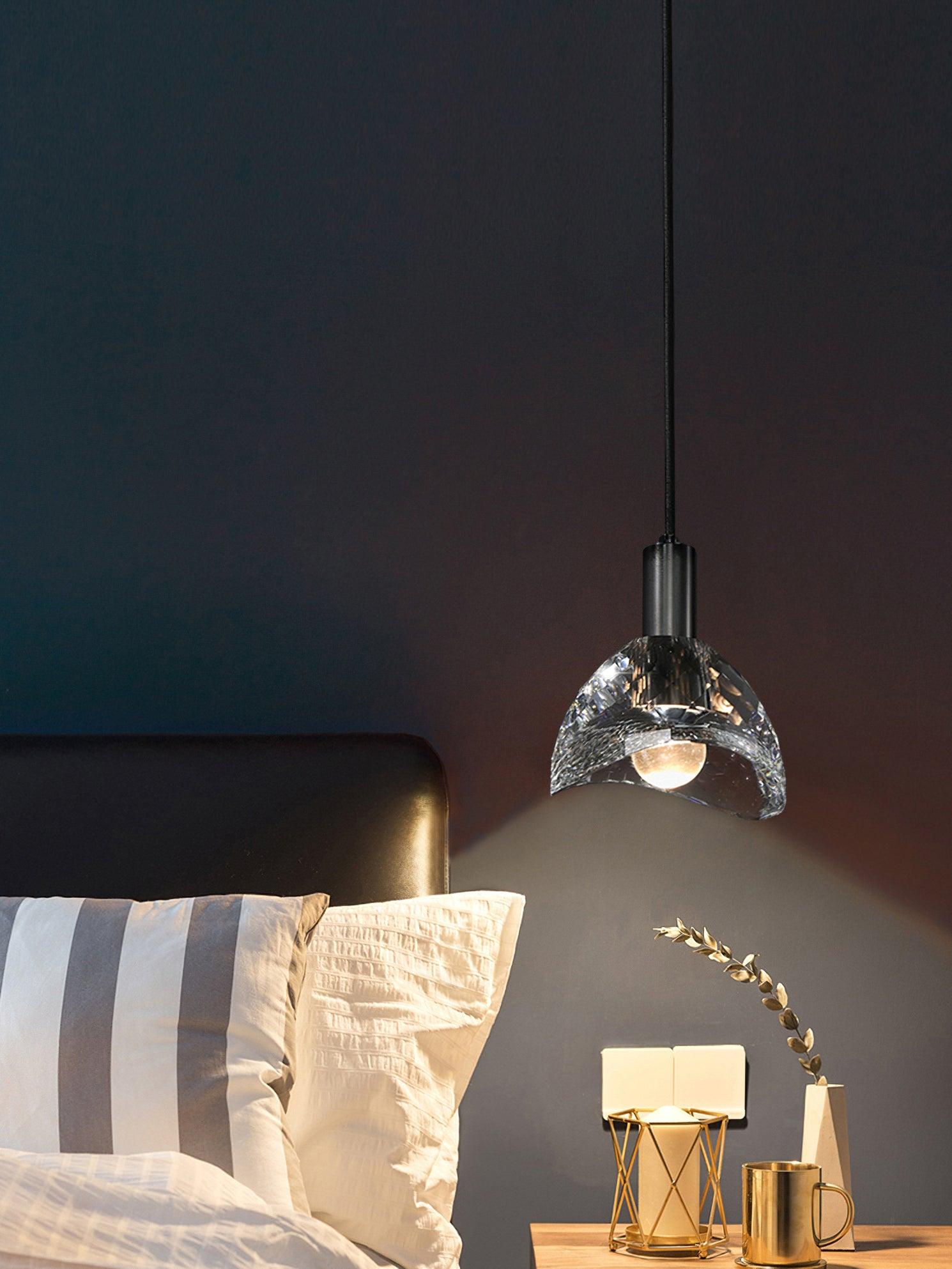 Modern Half Circle Glass Droplight Copper Pendant Lamp for Dining and Living Room