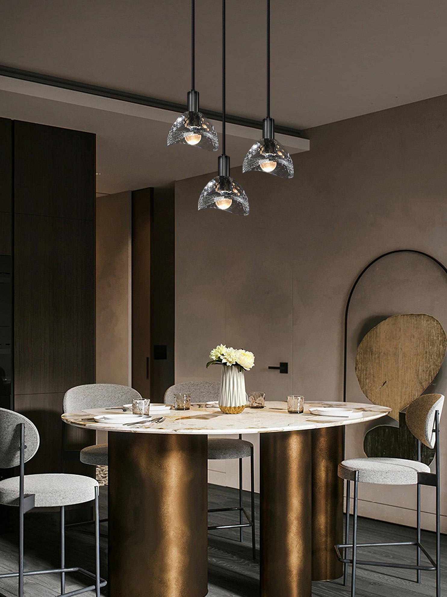 Modern Half Circle Glass Droplight Copper Pendant Lamp for Dining and Living Room