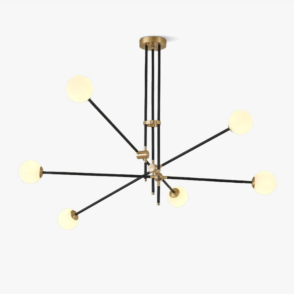 Modern Hand Blown Glass Globe Chandelier with Brass Rods Nordic Multi Head Ceiling Light