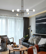 Modern Hand Blown Glass Globe Chandelier with Brass Rods Nordic Multi Head Ceiling Light