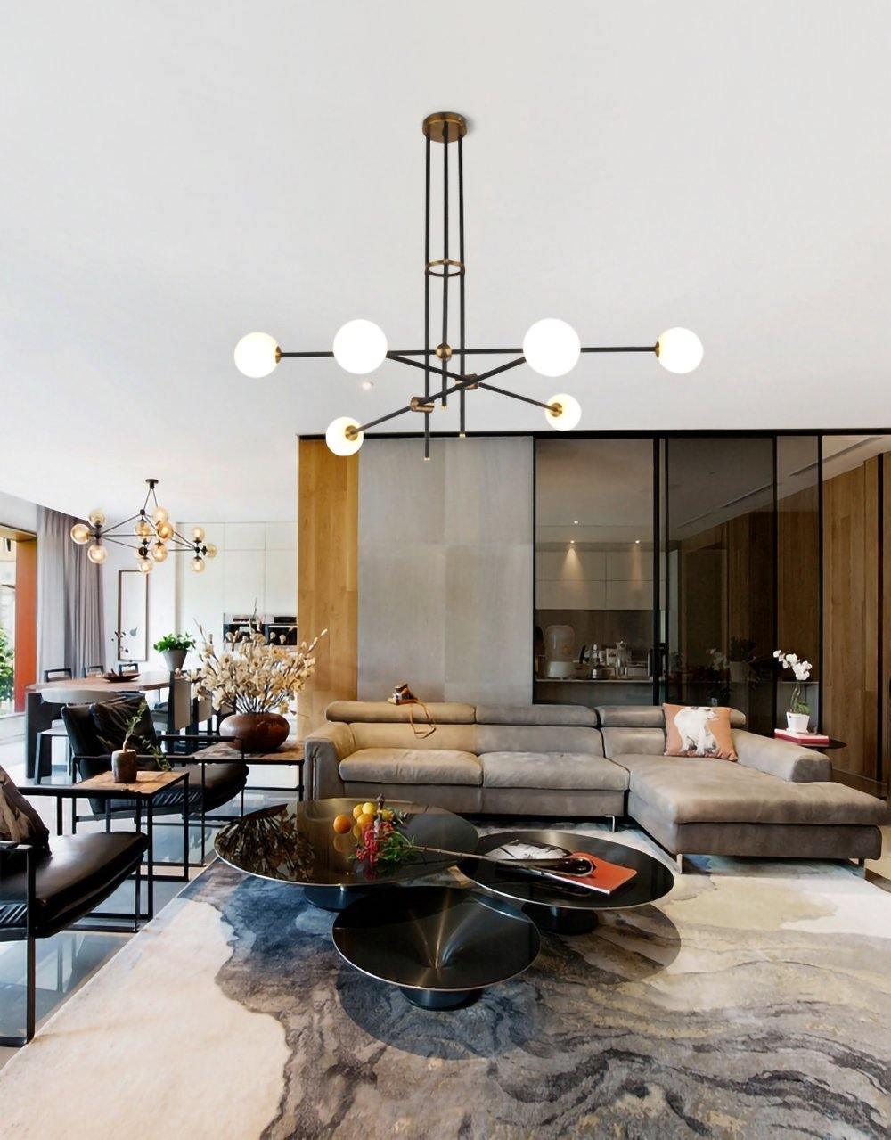Modern Hand Blown Glass Globe Chandelier with Brass Rods Nordic Multi Head Ceiling Light