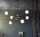 Modern Hand Blown Glass Globe Chandelier with Brass Rods Nordic Multi Head Ceiling Light