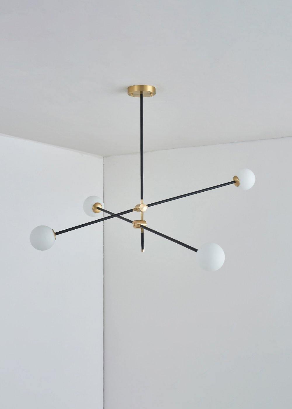 Modern Hand Blown Glass Globe Chandelier with Brass Rods Nordic Multi Head Ceiling Light