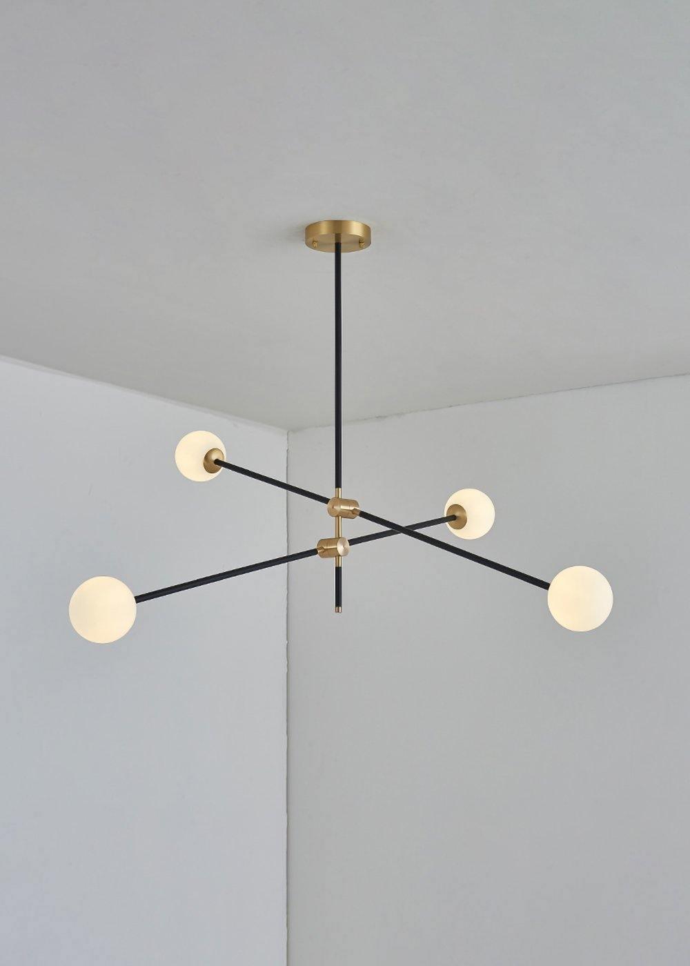 Modern Hand Blown Glass Globe Chandelier with Brass Rods Nordic Multi Head Ceiling Light