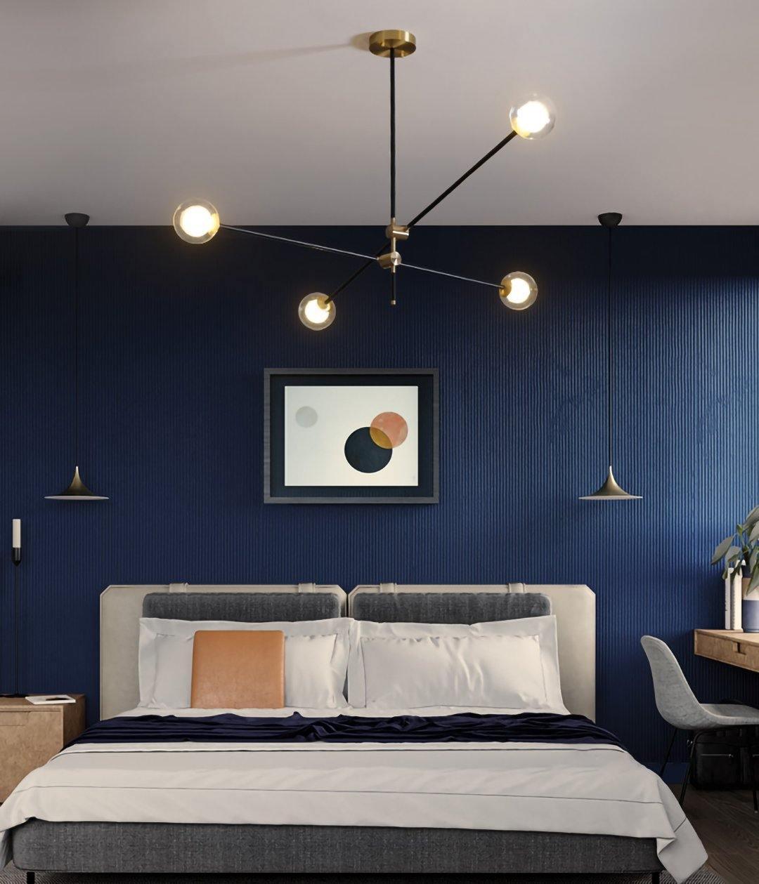 Modern Hand Blown Glass Globe Chandelier with Brass Rods Nordic Multi Head Ceiling Light