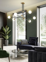 Modern Hand Blown Glass Globe Chandelier with Brass Rods Nordic Multi Head Ceiling Light
