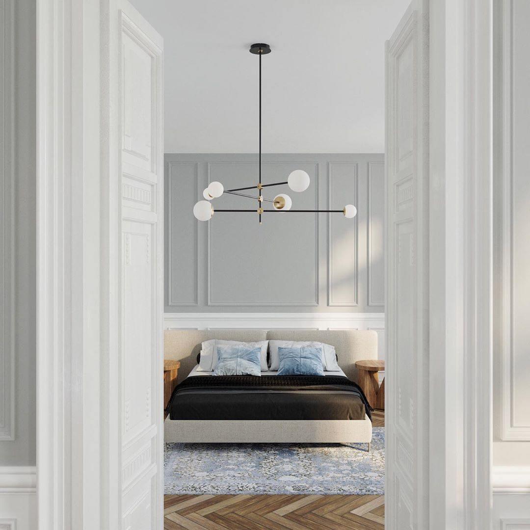 Modern Hand Blown Glass Globe Chandelier with Brass Rods Nordic Multi Head Ceiling Light