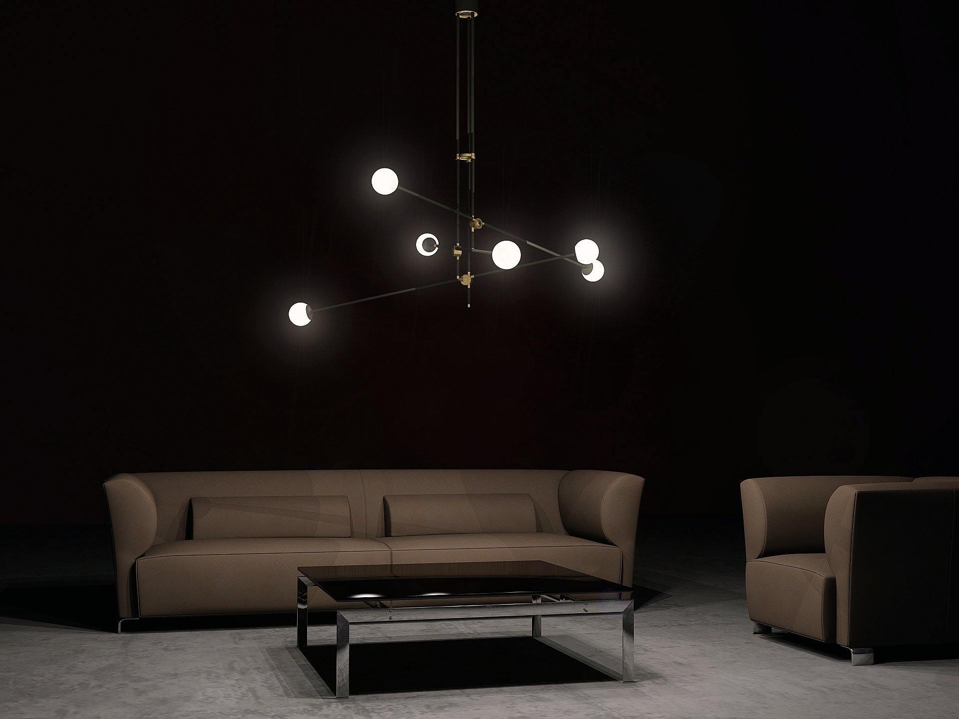 Modern Hand Blown Glass Globe Chandelier with Brass Rods Nordic Multi Head Ceiling Light