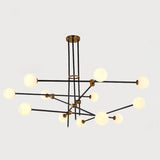 Modern Hand Blown Glass Globe Chandelier with Brass Rods Nordic Multi Head Ceiling Light