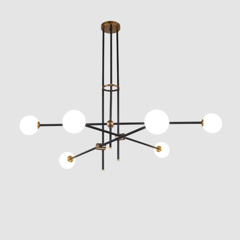 Modern Hand Blown Glass Globe Chandelier with Brass Rods Nordic Multi Head Ceiling Light
