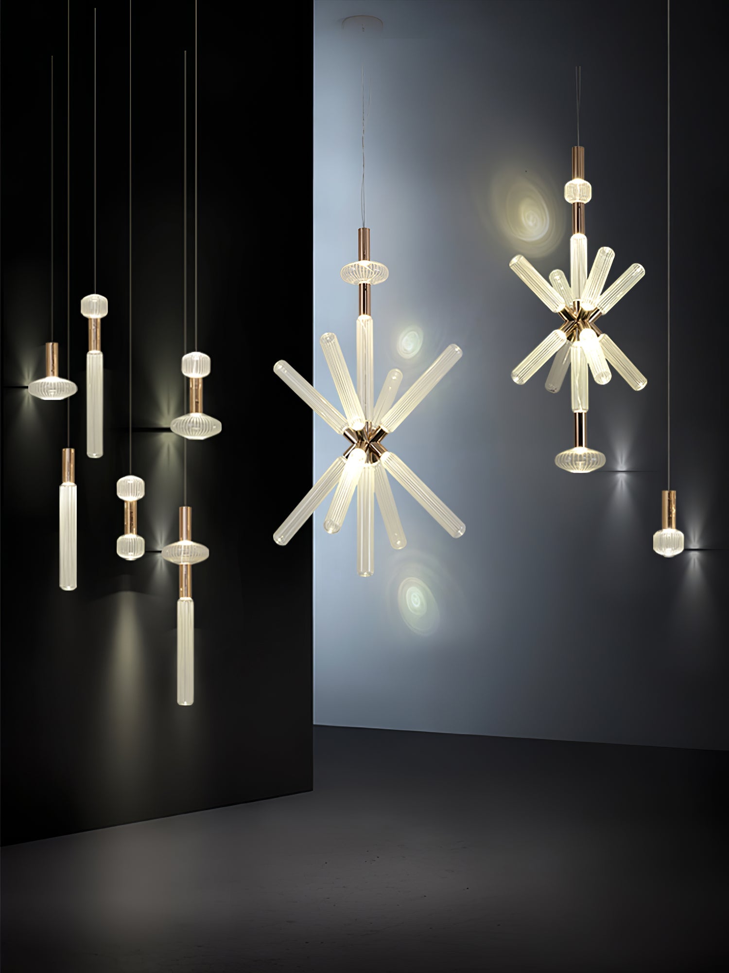 Modern Hand Blown Glass Linear Pendant Light with Champagne Gold Finish LED Droplight
