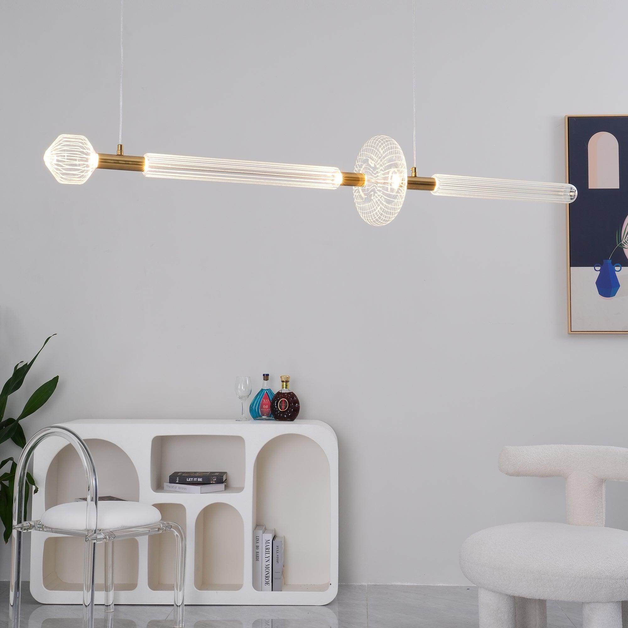Modern Hand Blown Glass Linear Pendant Light with Champagne Gold Finish LED Droplight