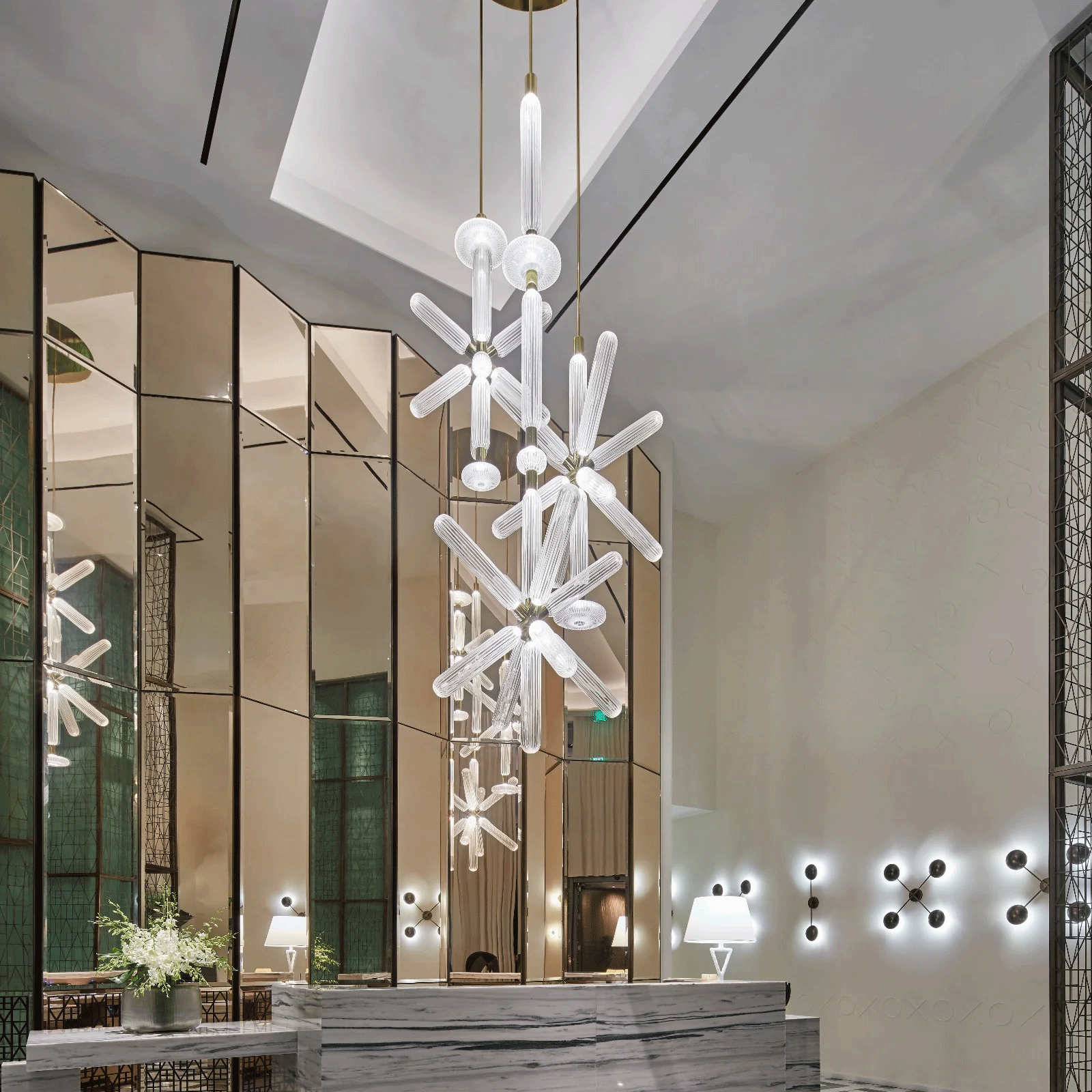 Modern Hand Blown Glass Linear Pendant Light with Champagne Gold Finish LED Droplight