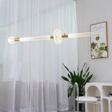 Modern Hand Blown Glass Linear Pendant Light with Champagne Gold Finish LED Droplight