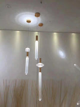 Modern Hand Blown Glass Linear Pendant Light with Champagne Gold Finish LED Droplight