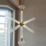 Modern Hand Blown Glass Linear Pendant Light with Champagne Gold Finish LED Droplight