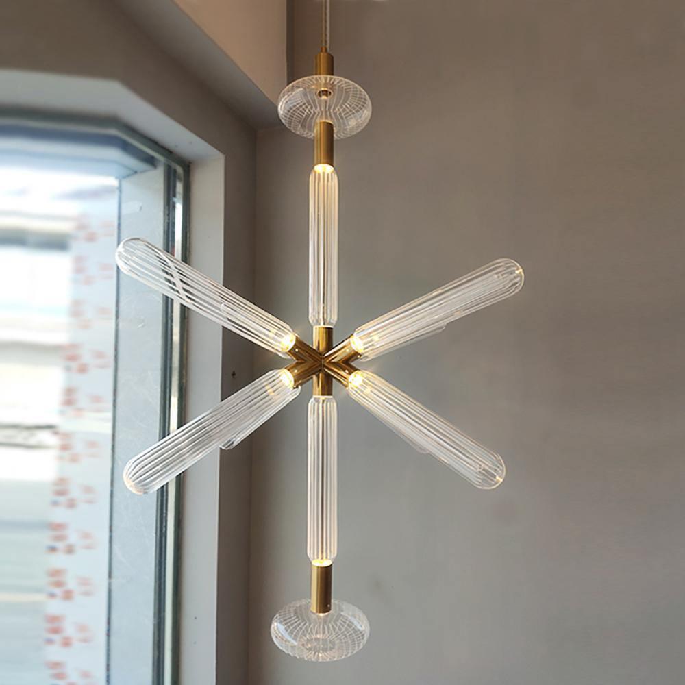 Modern Hand Blown Glass Linear Pendant Light with Champagne Gold Finish LED Droplight