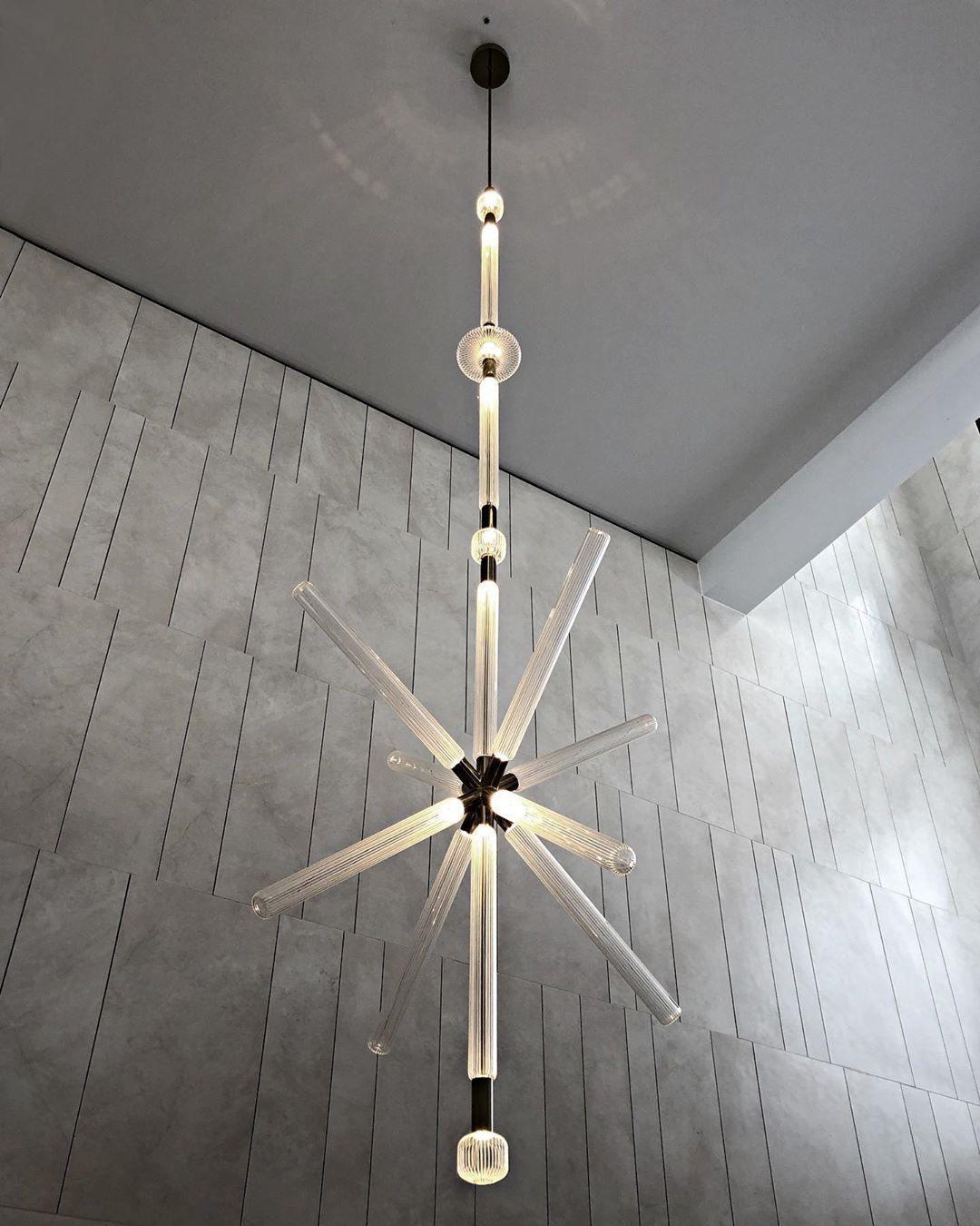 Modern Hand Blown Glass Linear Pendant Light with Champagne Gold Finish LED Droplight