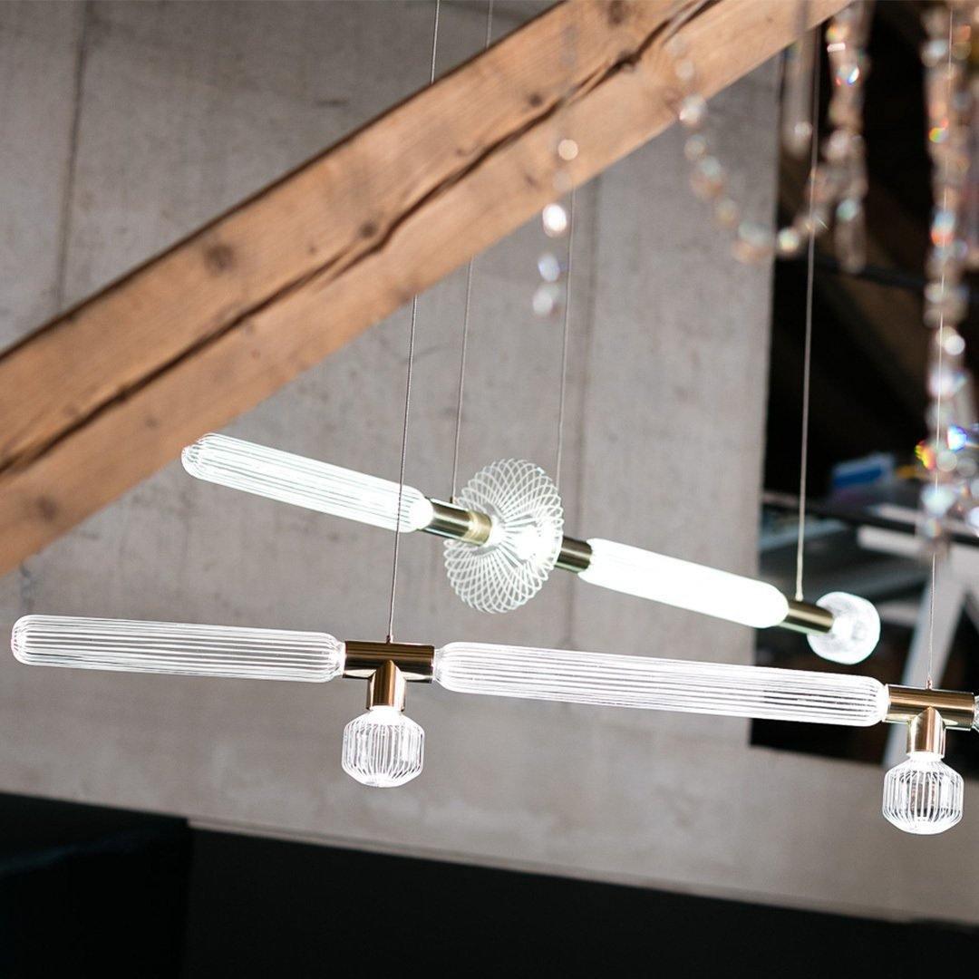 Modern Hand Blown Glass Linear Pendant Light with Champagne Gold Finish LED Droplight