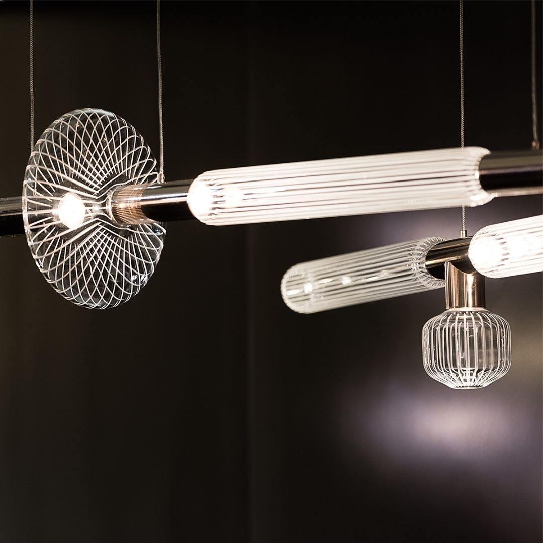 Modern Hand Blown Glass Linear Pendant Light with Champagne Gold Finish LED Droplight
