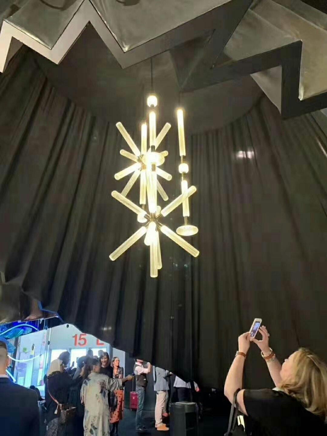 Modern Hand Blown Glass Linear Pendant Light with Champagne Gold Finish LED Droplight