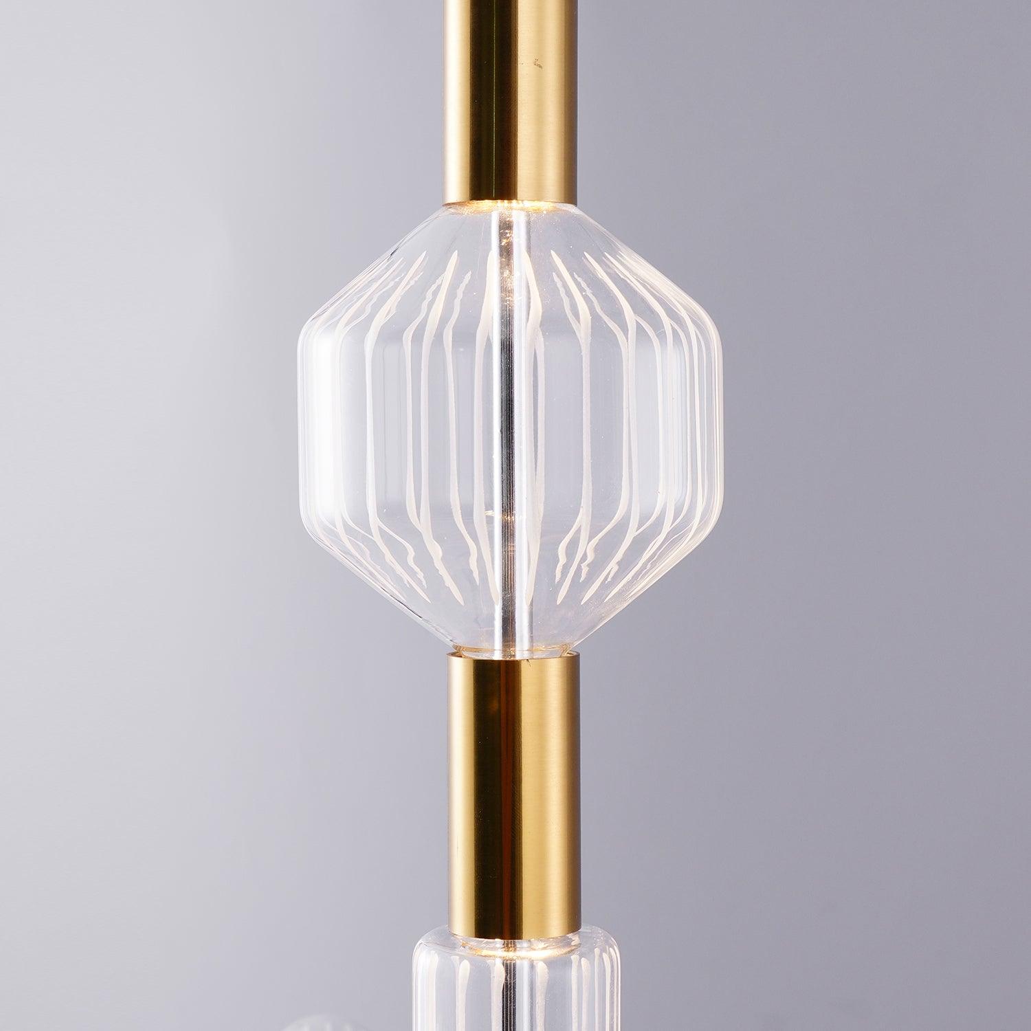 Modern Hand Blown Glass Linear Pendant Light with Champagne Gold Finish LED Droplight