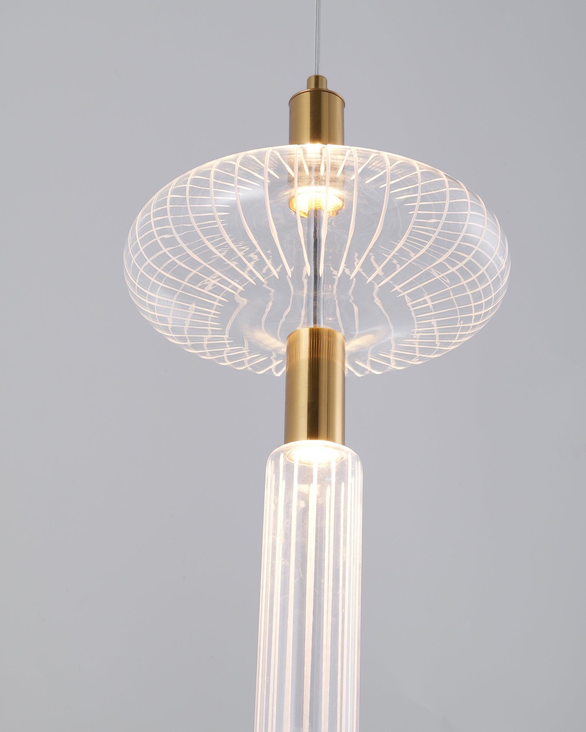 Modern Hand Blown Glass Linear Pendant Light with Champagne Gold Finish LED Droplight