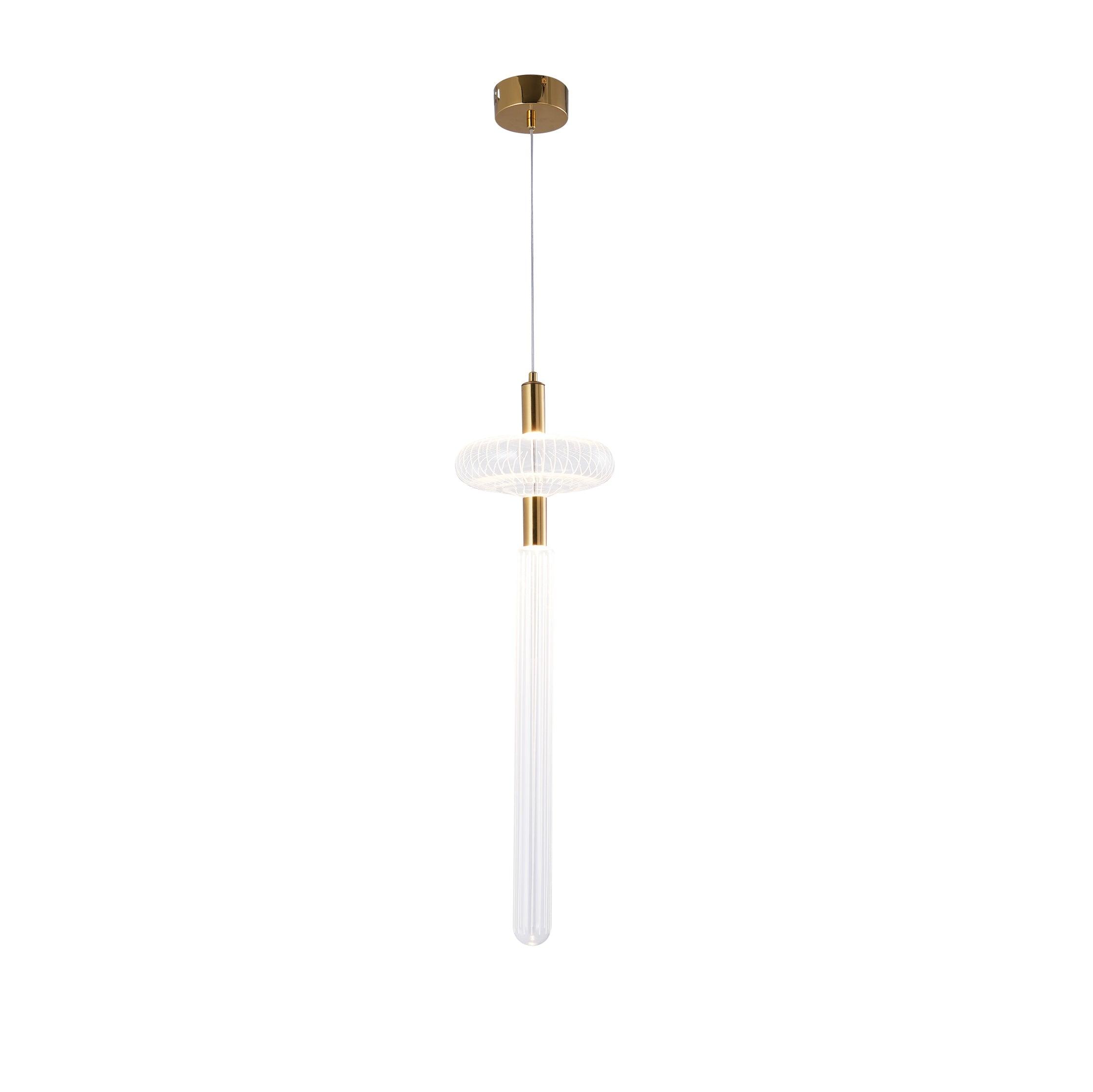 Modern Hand Blown Glass Linear Pendant Light with Champagne Gold Finish LED Droplight