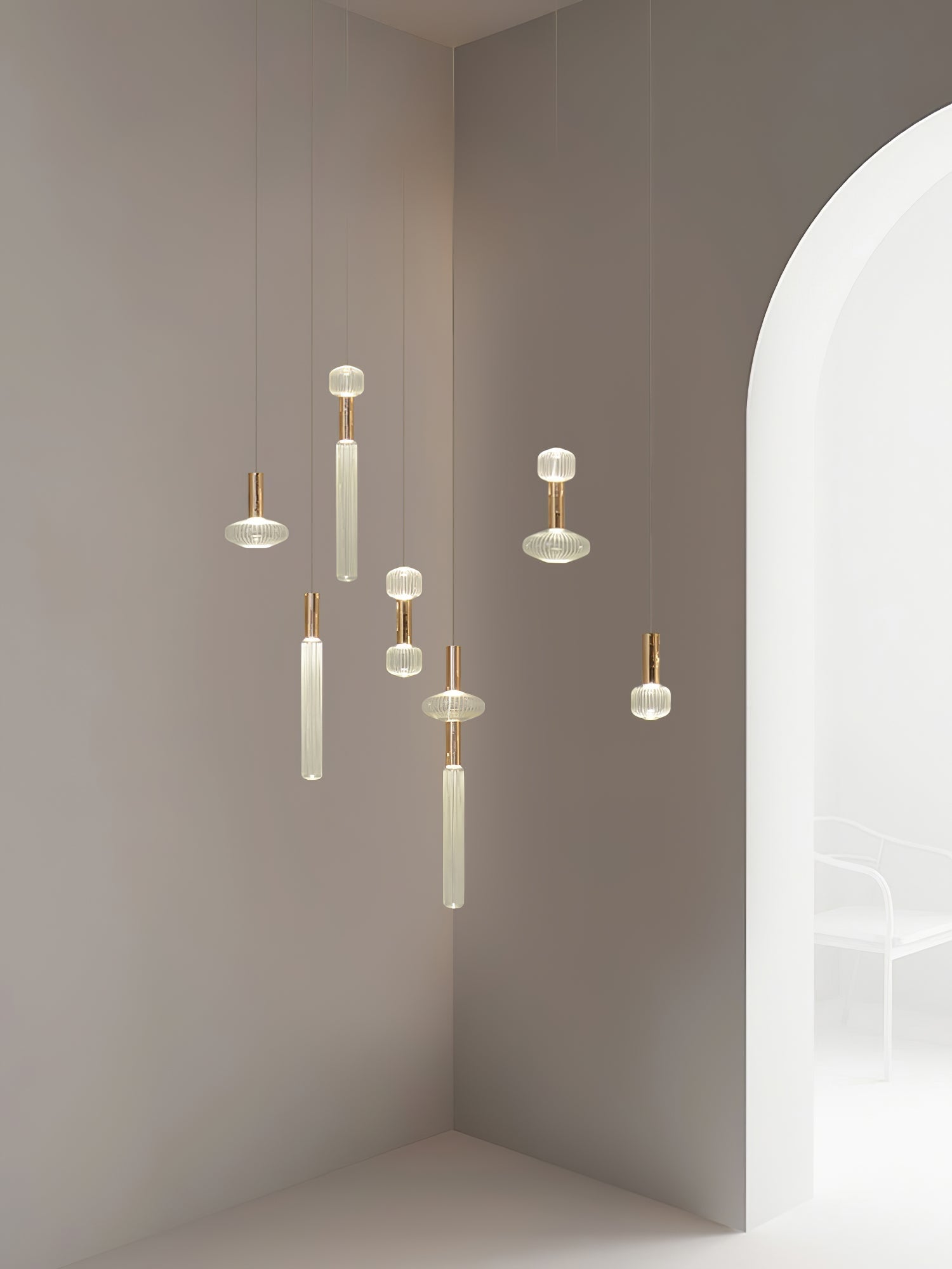 Modern Hand Blown Glass Linear Pendant Light with Champagne Gold Finish LED Droplight