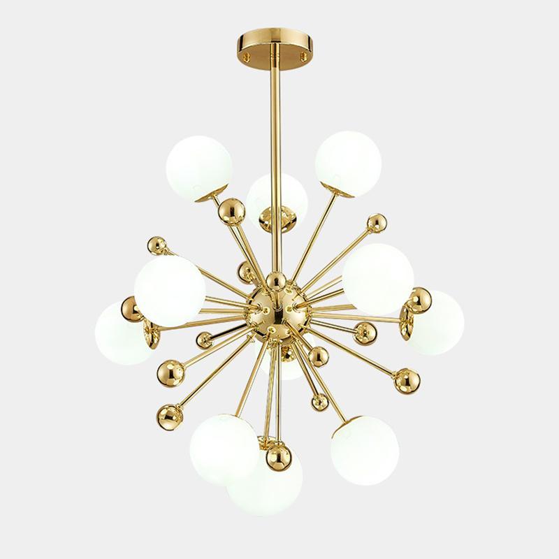 Modern Hand Blown Glass Sphere Pendant Light with Elegant Brass Gold Structure