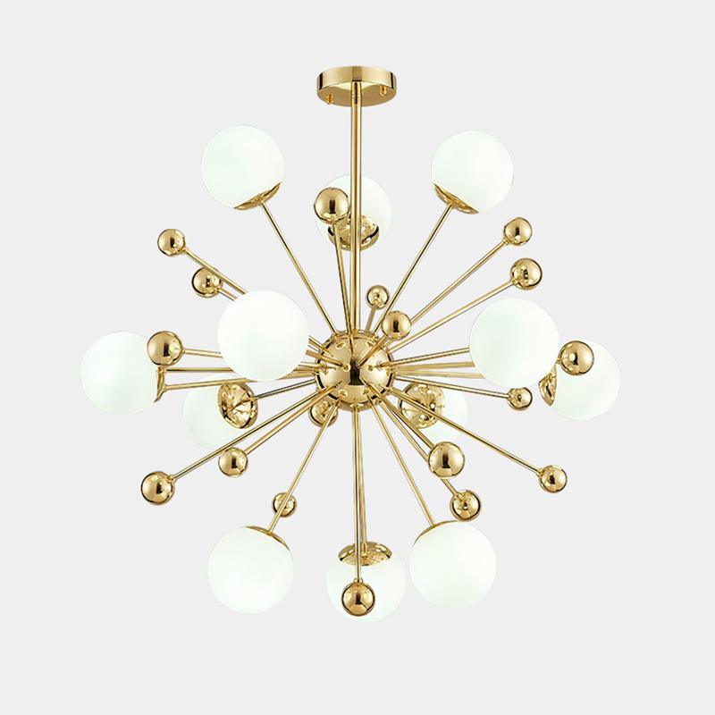Modern Hand Blown Glass Sphere Pendant Light with Elegant Brass Gold Structure