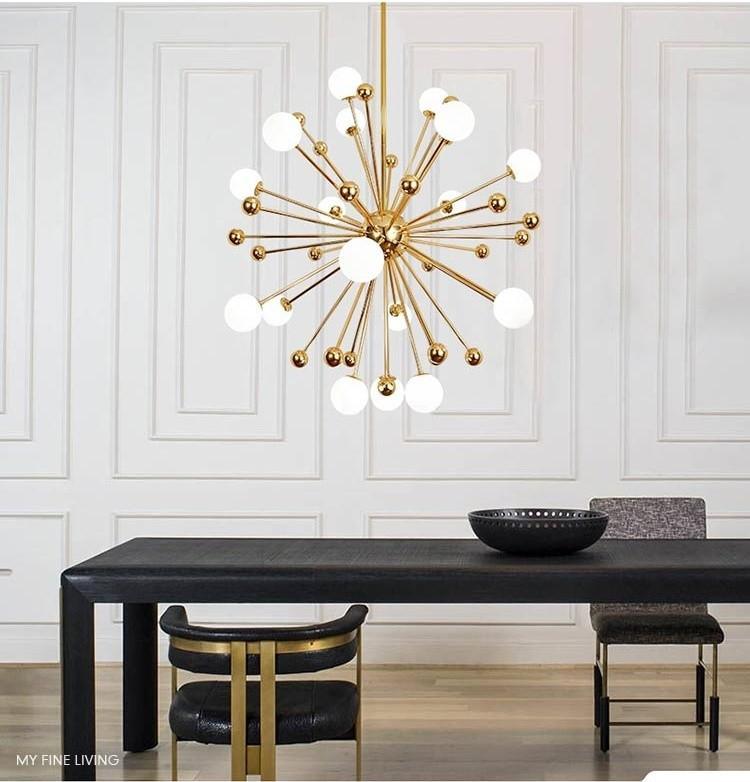 Modern Hand Blown Glass Sphere Pendant Light with Elegant Brass Gold Structure