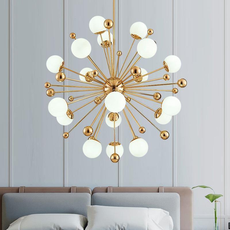 Modern Hand Blown Glass Sphere Pendant Light with Elegant Brass Gold Structure