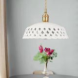 Modern Hand Carved White Ceramic Pendant Lamp with Adjustable Hanging Cord and Brass Finish
